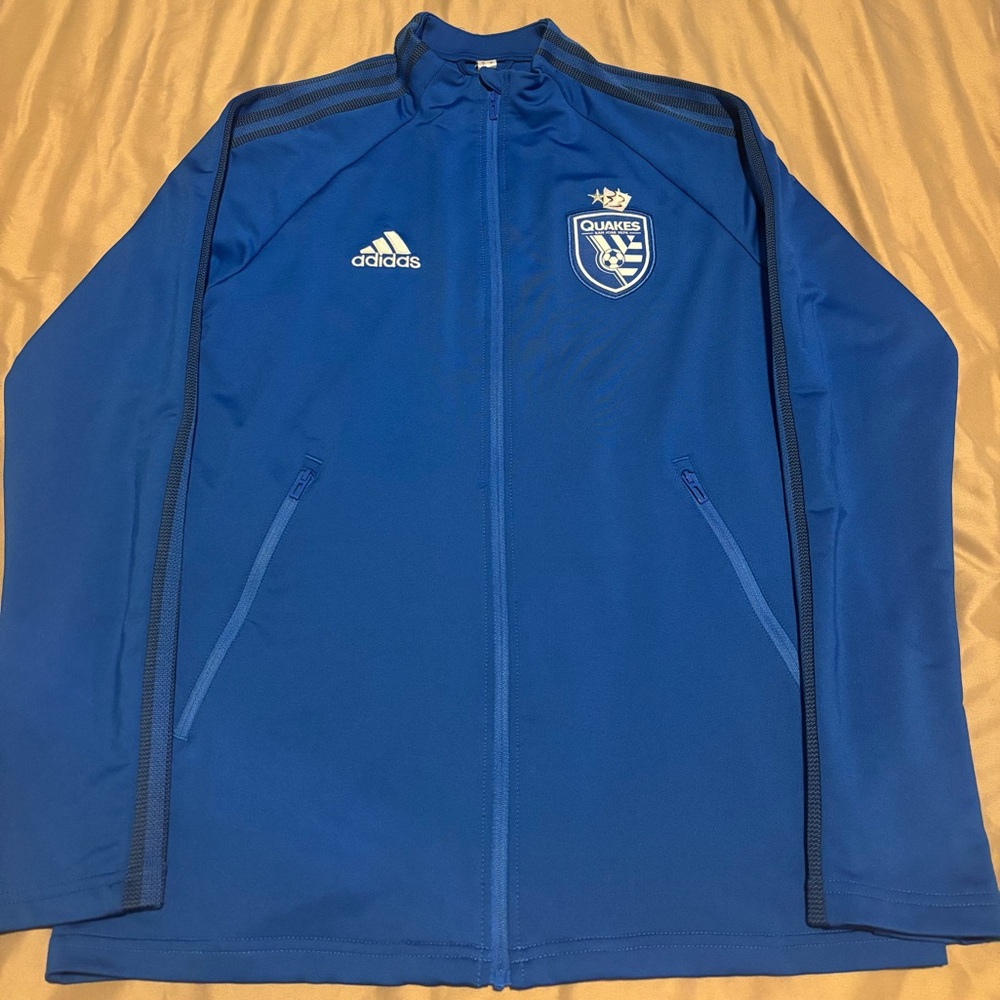 NWOT San Jose Earthquakes MLS Soccer Blue Adidas Warmup Track Jacket Size Small